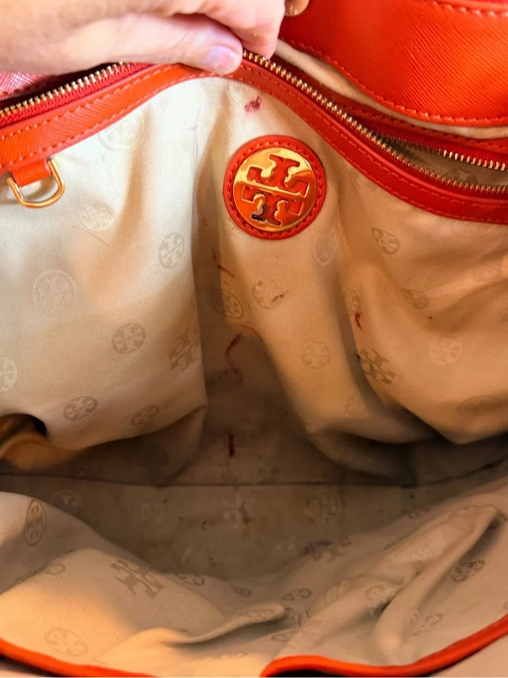 Tory Burch Amanda Orange Pebbled Leather Satchel Crossbody Bag